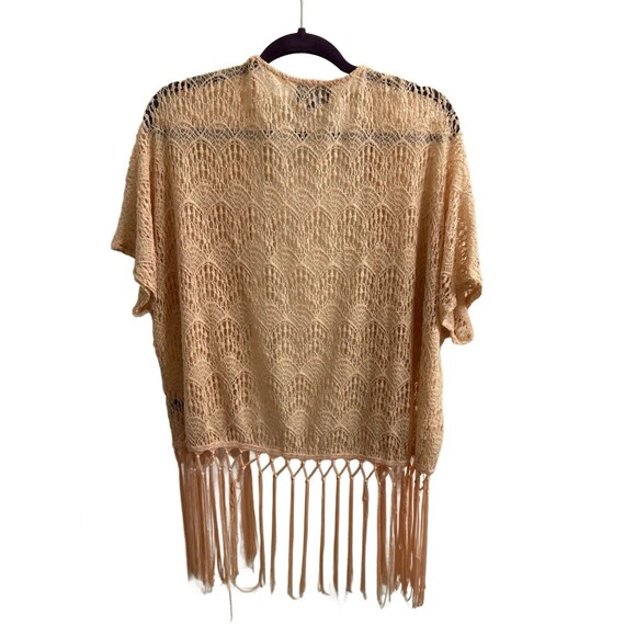 VTG Active Women’s Boho Lace Open Cardigan Beige Fringe Fairy Beachy Sz S - Picture 2 of 3